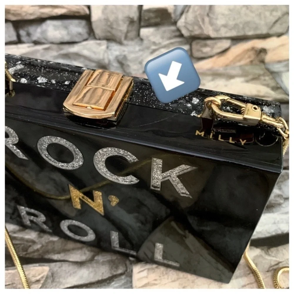 #66 Milly Rock Roll Glitter Acrylic Lucite Snake Chain Handbag Clutch Box Purse